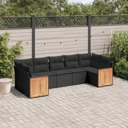 vidaXL Set de comedor de jardín 7 pzas y cojines ratán sintético negro