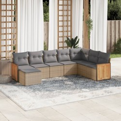vidaXL Juego de sofás de jardín con cojines beige 8 pzas ratán PE