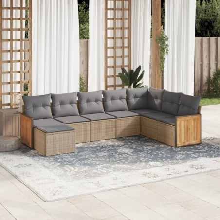 vidaXL Juego de sofás de jardín con cojines beige 8 pzas ratán PE
