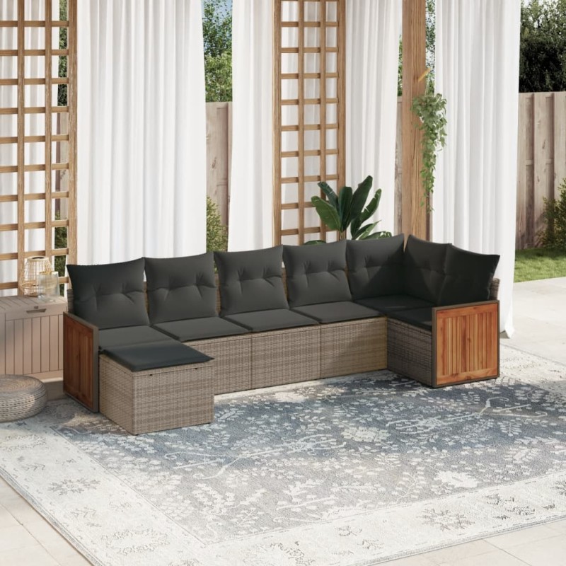 vidaXL Set de sofás de jardín 7 piezas con cojines ratán PE gris vidaXL Set de sofás de jardín 7 piezas con cojines ratán PE gris