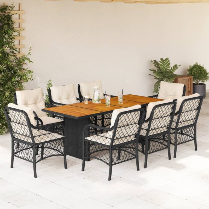 vidaXL Set de comedor de jardín 9 pzas y cojines ratán sintético negro vidaXL Set de comedor de jardín 9 pzas y cojines ratán sintético negro