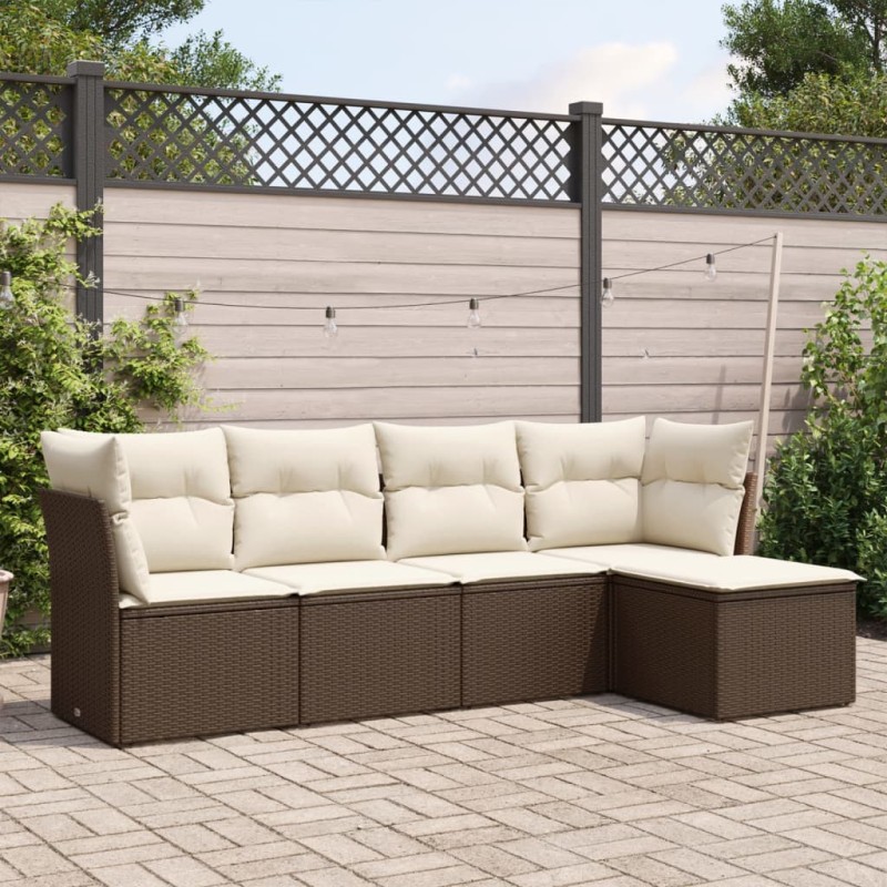 vidaXL Set comedor de jardín 5 piezas y cojines ratán sintético marrón vidaXL Set comedor de jardín 5 piezas y cojines ratán sintético marrón