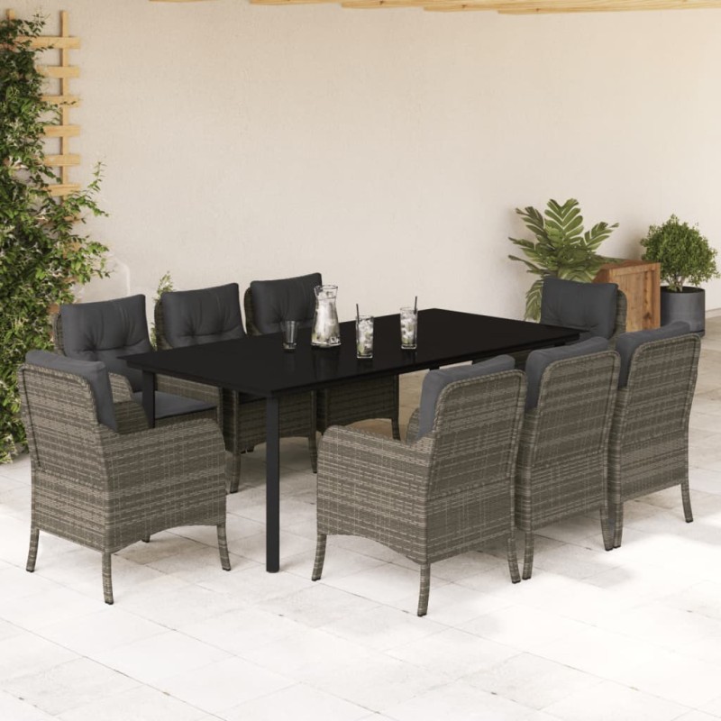 vidaXL Set comedor jardín 9 pzas y cojines ratán sintético gris vidaXL Set comedor jardín 9 pzas y cojines ratán sintético gris