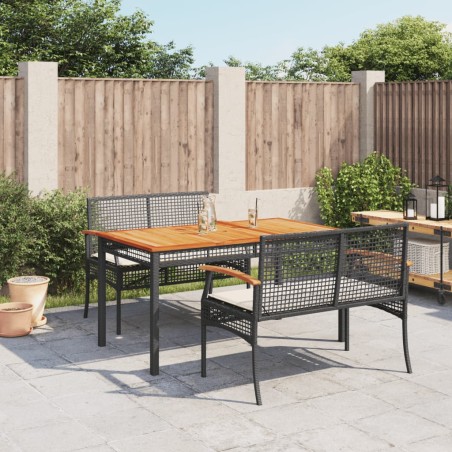 vidaXL Set comedor de jardín 3 pzas con cojines ratán sintético negro