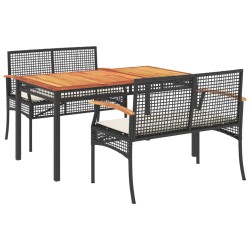 vidaXL Set comedor de jardín 3 pzas con cojines ratán sintético negro