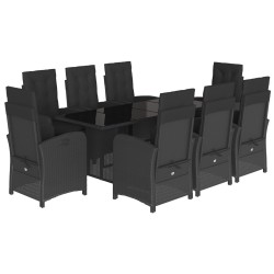vidaXL Set de comedor de jardín 9 pzas y cojines ratán sintético negro