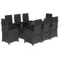 vidaXL Set de comedor de jardín 9 pzas y cojines ratán sintético negro