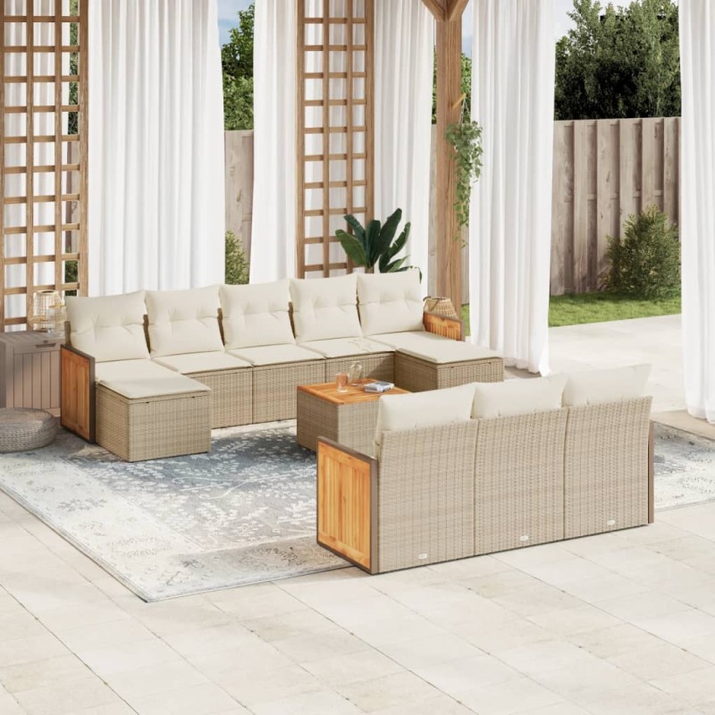 vidaXL Set de sofás de jardín 11pzas con cojines ratán sintético beige vidaXL Set de sofás de jardín 11pzas con cojines ratán sintético beige