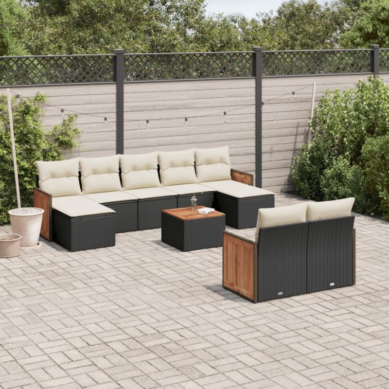 vidaXL Set de sofás de jardín 10 pzas cojines ratán sintético negro vidaXL Set de sofás de jardín 10 pzas cojines ratán sintético negro