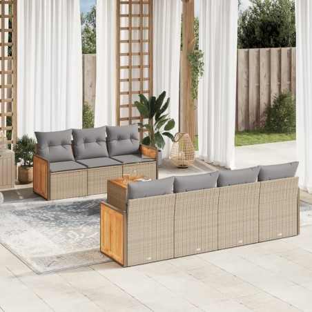 vidaXL Juego de sofás de jardín con cojines beige 8 pzas ratán PE