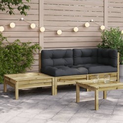 vidaXL Sofá de jardín con cojines reposapiés madera de pino impregnada