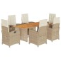 vidaXL Set comedor de jardín 7 pzas con cojines ratán sintético beige vidaXL Set comedor de jardín 7 pzas con cojines ratán sintético beige