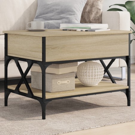 vidaXL Mesa de centro madera ingeniería metal roble Sonoma 70x50x50 cm