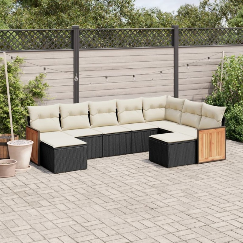 vidaXL Set de sofás de jardín 8 piezas y cojines ratán sintético negro vidaXL Set de sofás de jardín 8 piezas y cojines ratán sintético negro