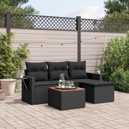 vidaXL Set de muebles de jardín 5 pzas y cojines ratán sintético negro