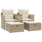 vidaXL Sofá de jardín 2 plazas con toldo y taburetes ratán PE beige vidaXL Sofá de jardín 2 plazas con toldo y taburetes ratán PE beige
