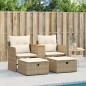 vidaXL Sofá de jardín 2 plazas con toldo y taburetes ratán PE beige vidaXL Sofá de jardín 2 plazas con toldo y taburetes ratán PE beige