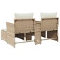 vidaXL Sofá de jardín 2 plazas con toldo y taburetes ratán PE beige vidaXL Sofá de jardín 2 plazas con toldo y taburetes ratán PE beige