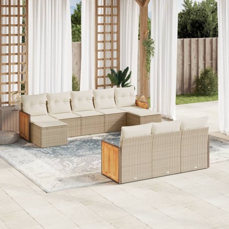 vidaXL Juego de sofás jardín con cojines beige 10 pzas ratán sintético