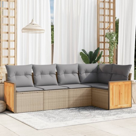 vidaXL Juego de sofás jardín con cojines 5 pzas ratán sintético beige
