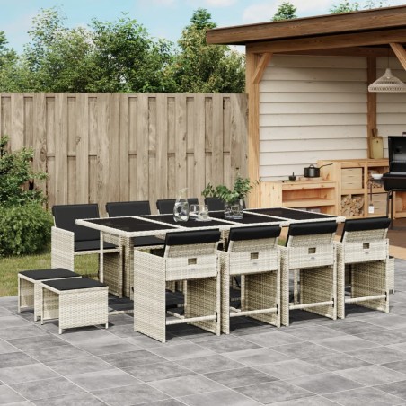 vidaXL Set comedor jardín y cojines 13 pzas ratán sintético gris claro