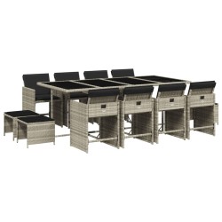 vidaXL Set comedor jardín y cojines 13 pzas ratán sintético gris claro