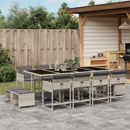 vidaXL Set comedor jardín y cojines 13 pzas ratán sintético gris claro