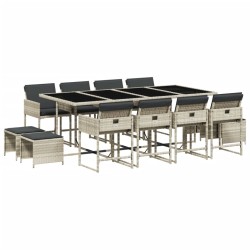 vidaXL Set comedor jardín y cojines 13 pzas ratán sintético gris claro