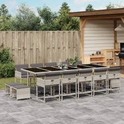 vidaXL Set comedor jardín y cojines 15 pzas ratán sintético gris claro