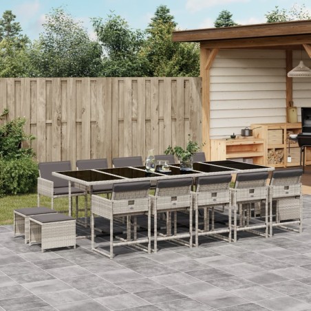 vidaXL Set comedor jardín y cojines 15 pzas ratán sintético gris claro