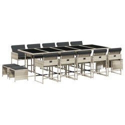 vidaXL Set comedor jardín y cojines 15 pzas ratán sintético gris claro