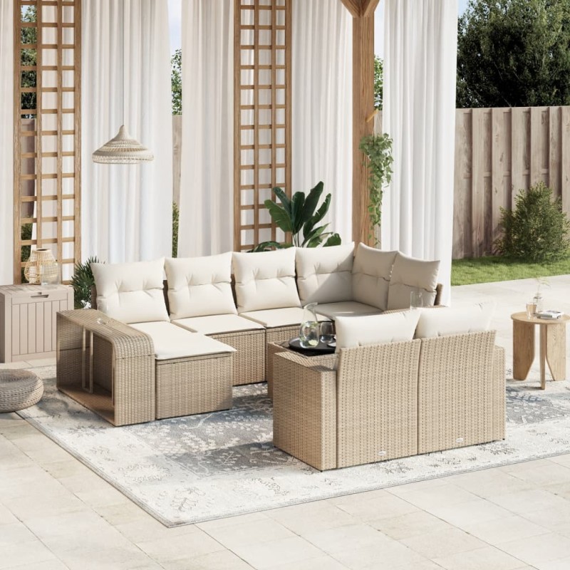 vidaXL Set de sofás de jardín 11pzas con cojines ratán sintético beige vidaXL Set de sofás de jardín 11pzas con cojines ratán sintético beige