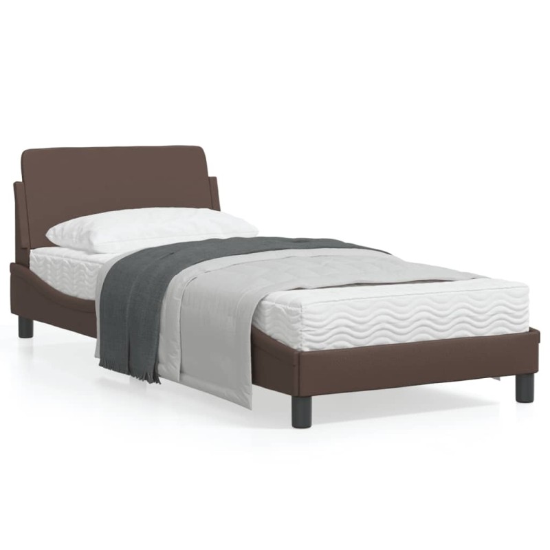 vidaXL Estructura de cama con cabecero cuero sintético marrón 90x190cm vidaXL Estructura de cama con cabecero cuero sintético marrón 90x190cm