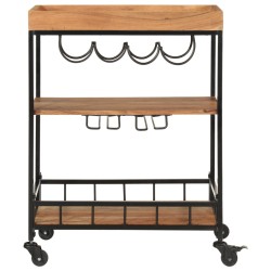 vidaXL Carrito de bar de madera maciza de acacia y hierro 60x40x80 cm