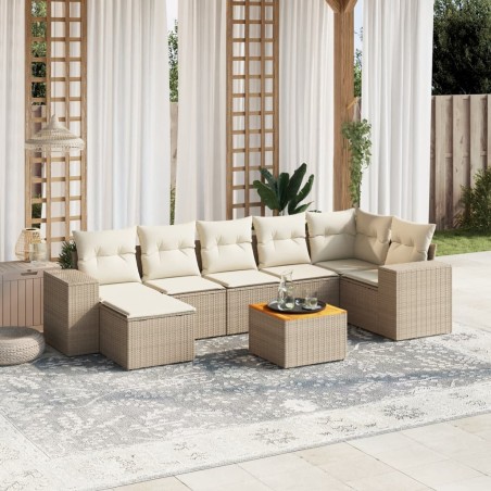 vidaXL Juego de sofás de jardín con cojines beige 8 pzas ratán PE