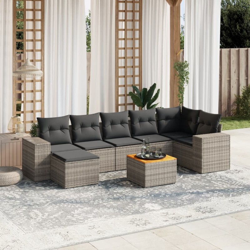 vidaXL Set de sofás de jardín 8 pzas y cojines ratán sintético gris vidaXL Set de sofás de jardín 8 pzas y cojines ratán sintético gris