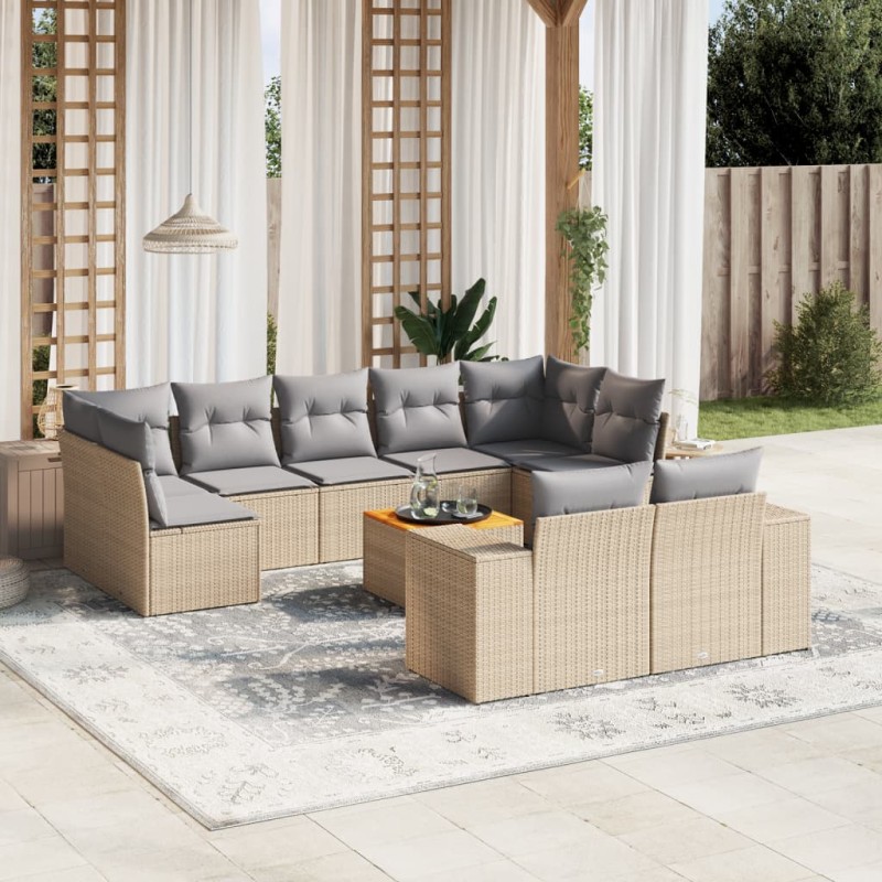 vidaXL Juego de sofás jardín con cojines beige 10 pzas ratán sintético vidaXL Juego de sofás jardín con cojines beige 10 pzas ratán sintético