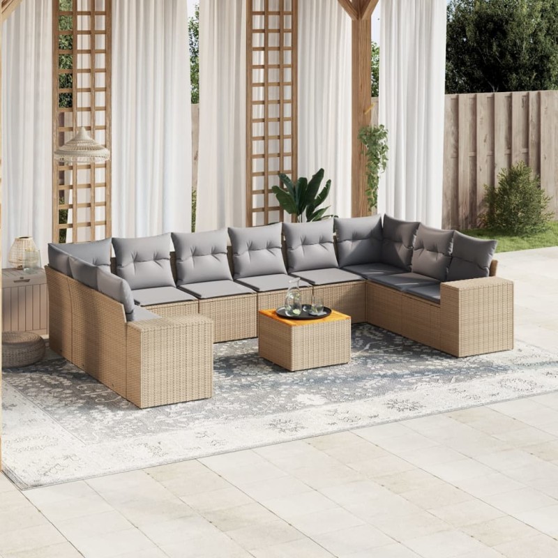 vidaXL Set de sofás de jardín 11pzas con cojines ratán sintético beige vidaXL Set de sofás de jardín 11pzas con cojines ratán sintético beige
