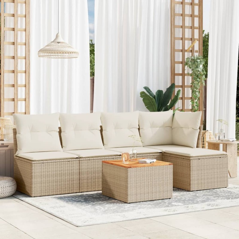 vidaXL Juego de sofás jardín con cojines 6 pzas ratán sintético beige