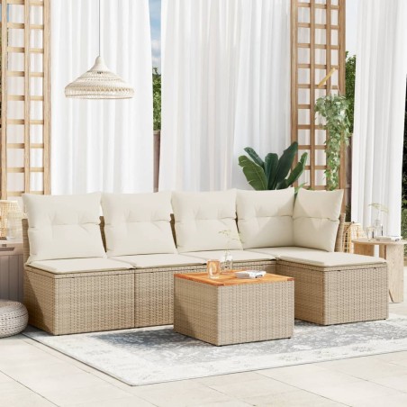 vidaXL Juego de sofás jardín con cojines 6 pzas ratán sintético beige