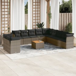 vidaXL Set de sofás de jardín 12 pzas con cojines ratán sintético gris