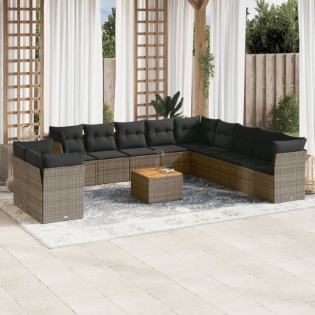 vidaXL Set de sofás de jardín 12 pzas con cojines ratán sintético gris