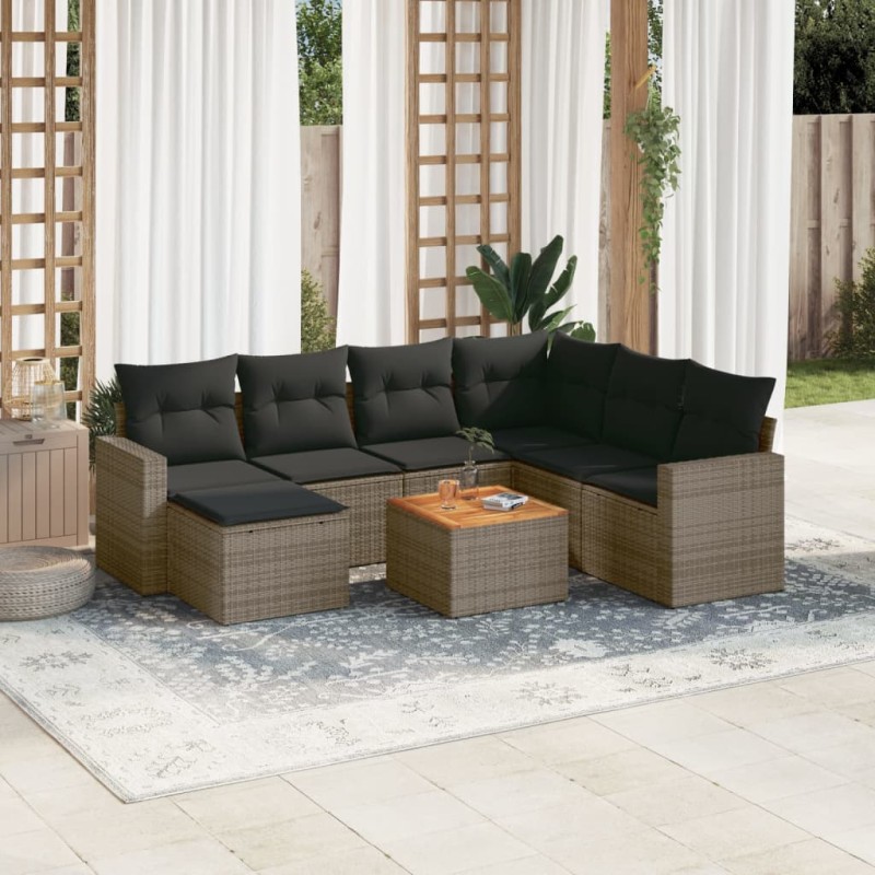 vidaXL Set de sofás de jardín 8 pzas y cojines ratán sintético gris vidaXL Set de sofás de jardín 8 pzas y cojines ratán sintético gris