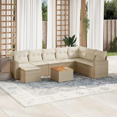 vidaXL Juego de sofás jardín con cojines beige 10 pzas ratán sintético