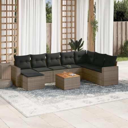 vidaXL Set de sofás de jardín 10 pzas con cojines ratán sintético gris