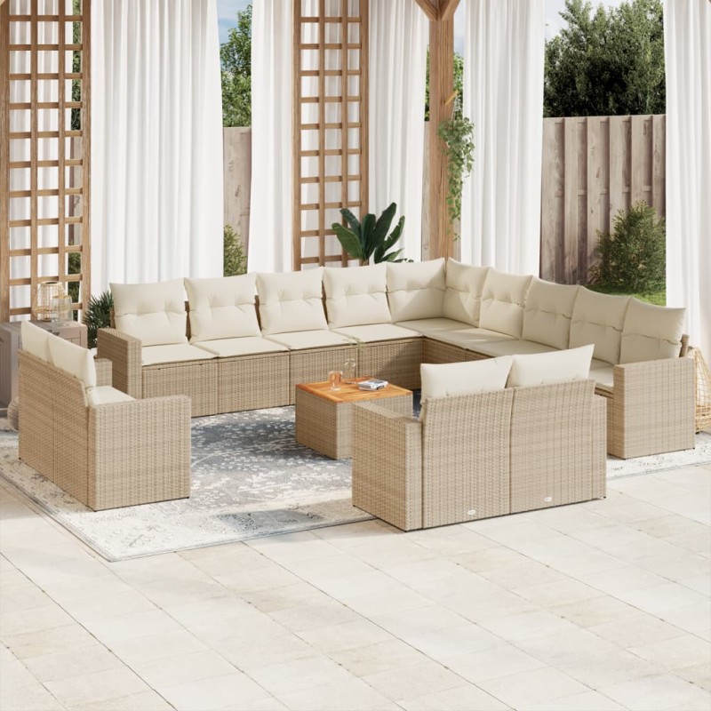 vidaXL Set sofás de jardín 14 pzas con cojines ratán sintético beige vidaXL Set sofás de jardín 14 pzas con cojines ratán sintético beige