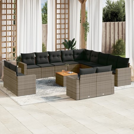 vidaXL Set de sofás de jardín 14 pzas con cojines ratán sintético gris