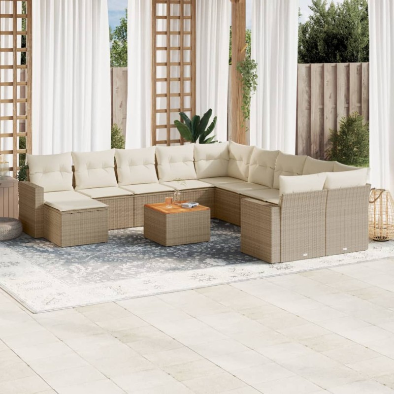 vidaXL Set sofás de jardín 14 pzas con cojines ratán sintético beige vidaXL Set sofás de jardín 14 pzas con cojines ratán sintético beige