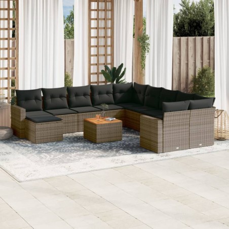 vidaXL Set de sofás de jardín 14 pzas con cojines ratán sintético gris