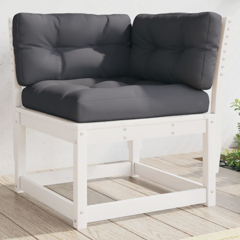 vidaXL Sofá esquinero jardín y cojines madera pino blanco 73x73x78 cm vidaXL Sofá esquinero jardín y cojines madera pino blanco 73x73x78 cm
